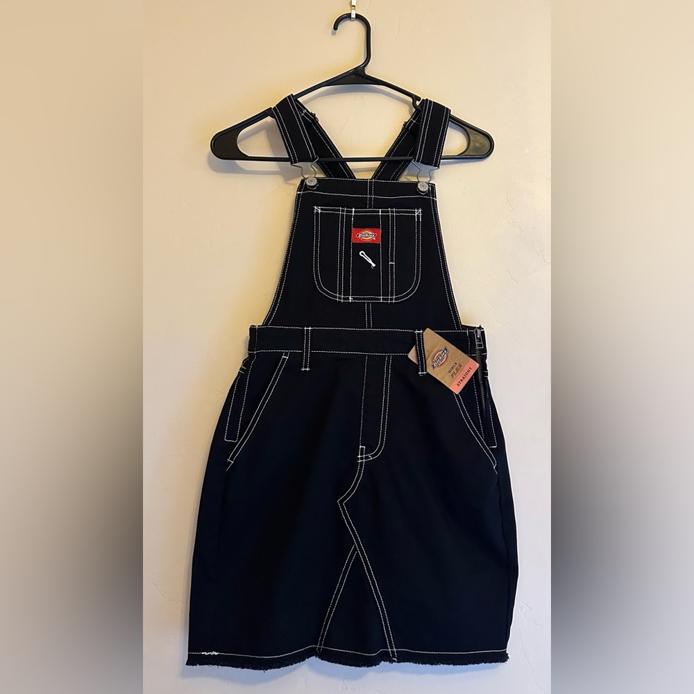 Dickies black denim fringed skirt overalls juniors size XS